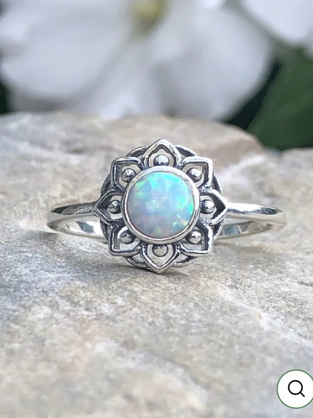 White Gold Plated Floral Halo Ring with Opal Center. New. - Picture 5 of 11
